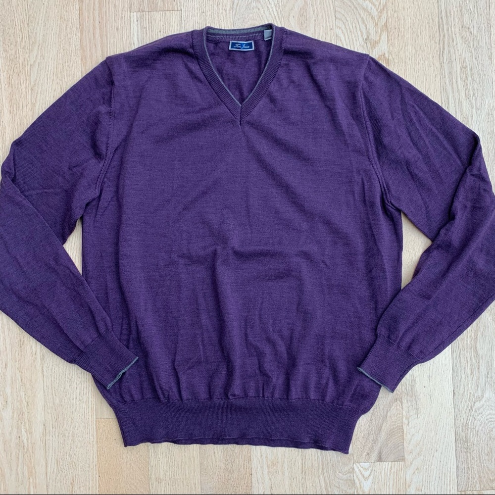 Tom James Merino Wool V-Neck Sweater Purple Gray M